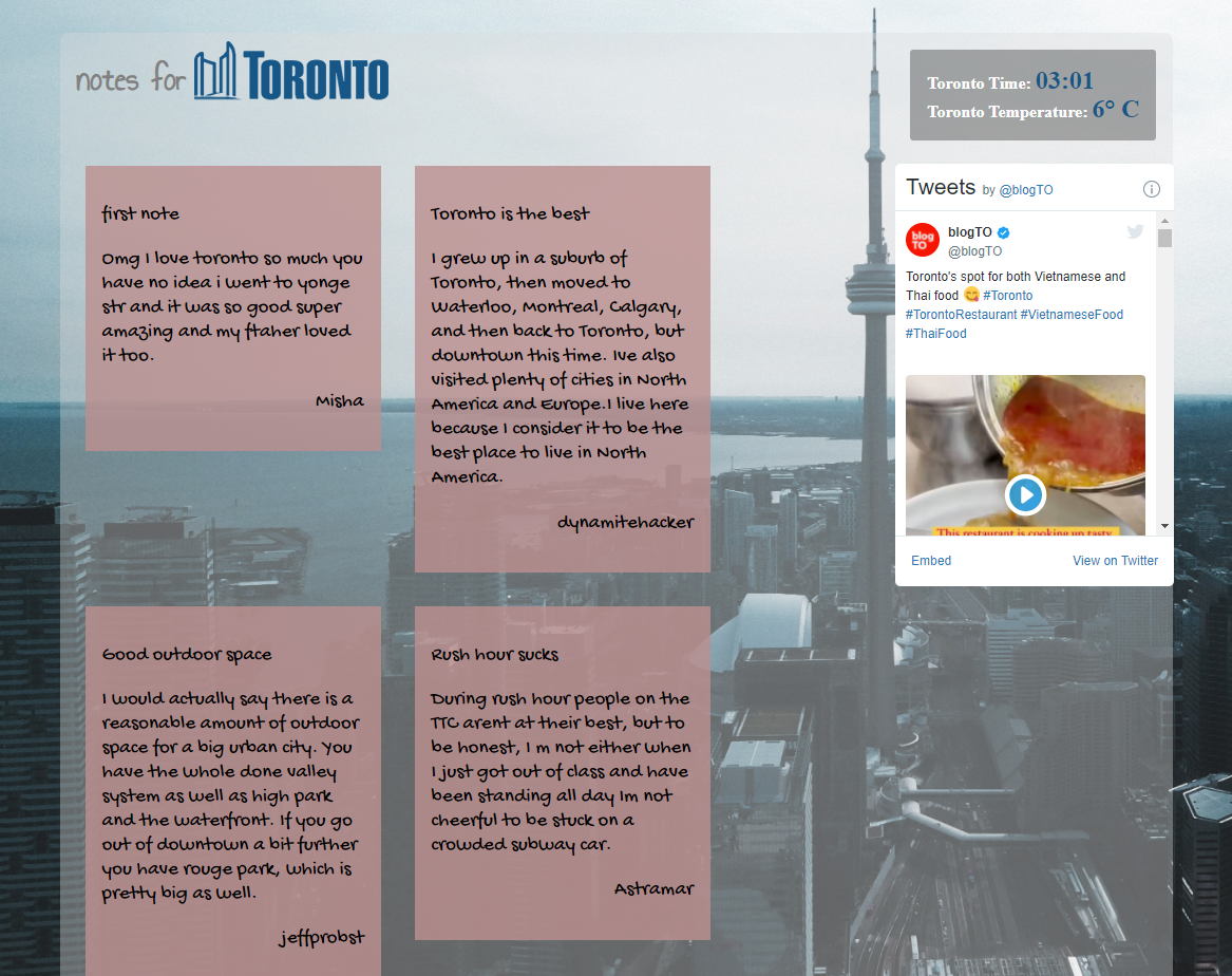 Notes for Toronto Website
